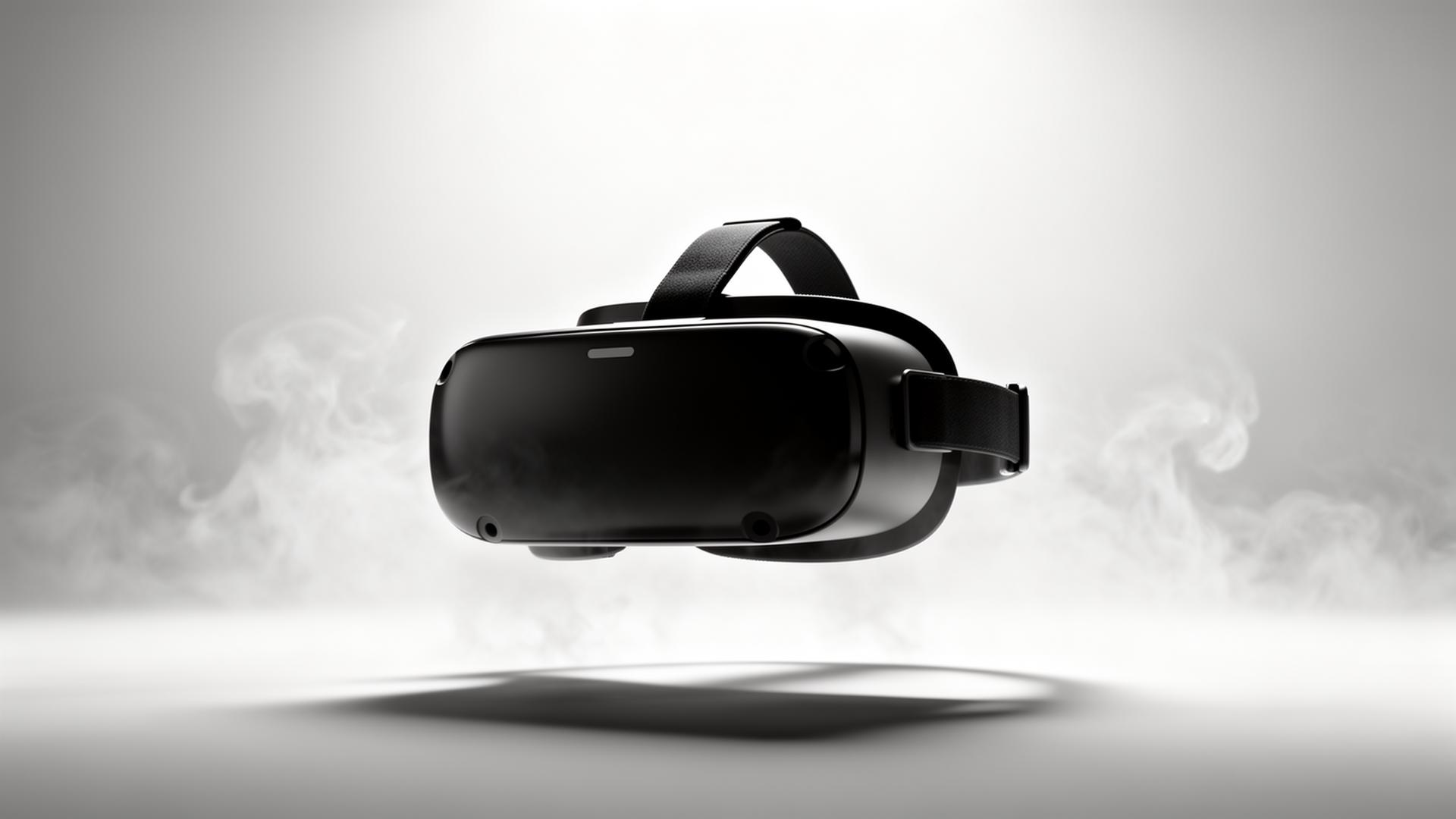 Headset de realidad virtual flotando en niebla